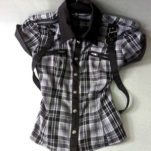 RARE Ladies Plaid Goth/Punk Lip Service Bondage Top